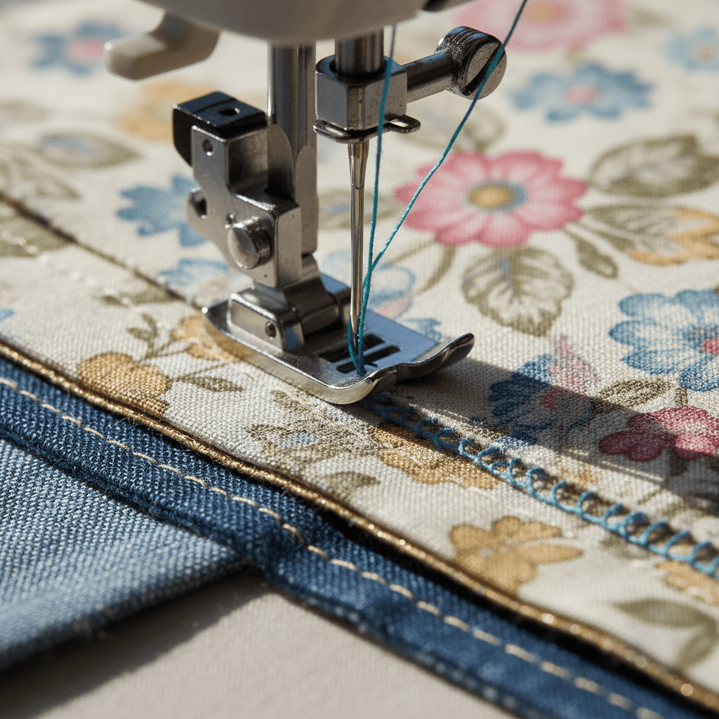 Sewing machine needle piercing fabric